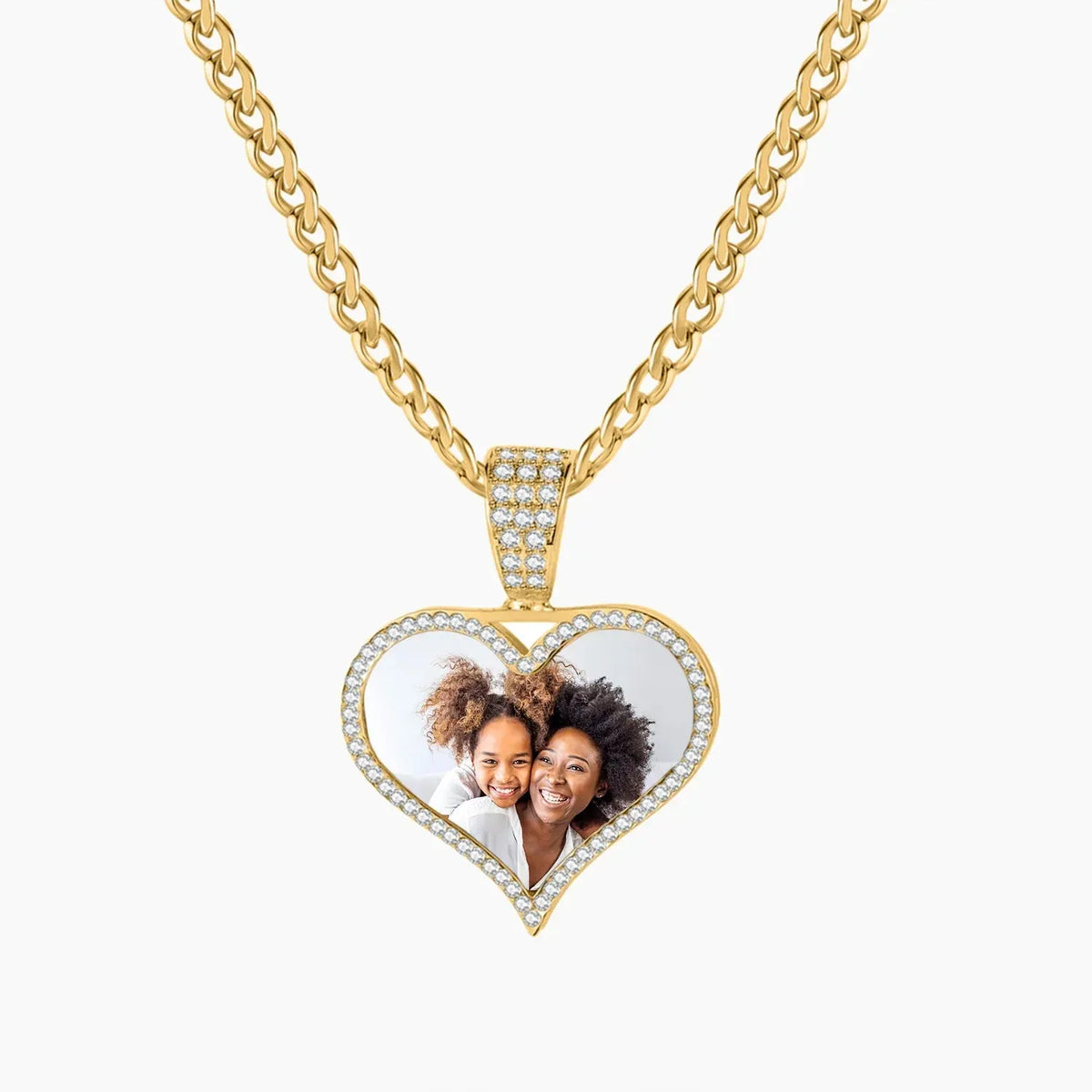 Women's Iced Photo Pendant Cuban Chain Necklace