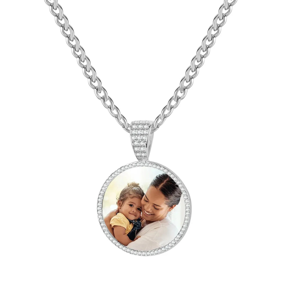 Women's Iced Photo Pendant Cuban Chain Necklace