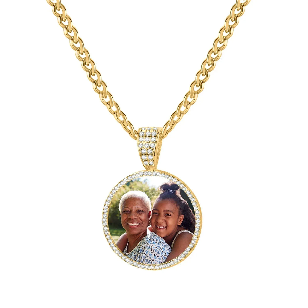 Women's Iced Photo Pendant Cuban Chain Necklace