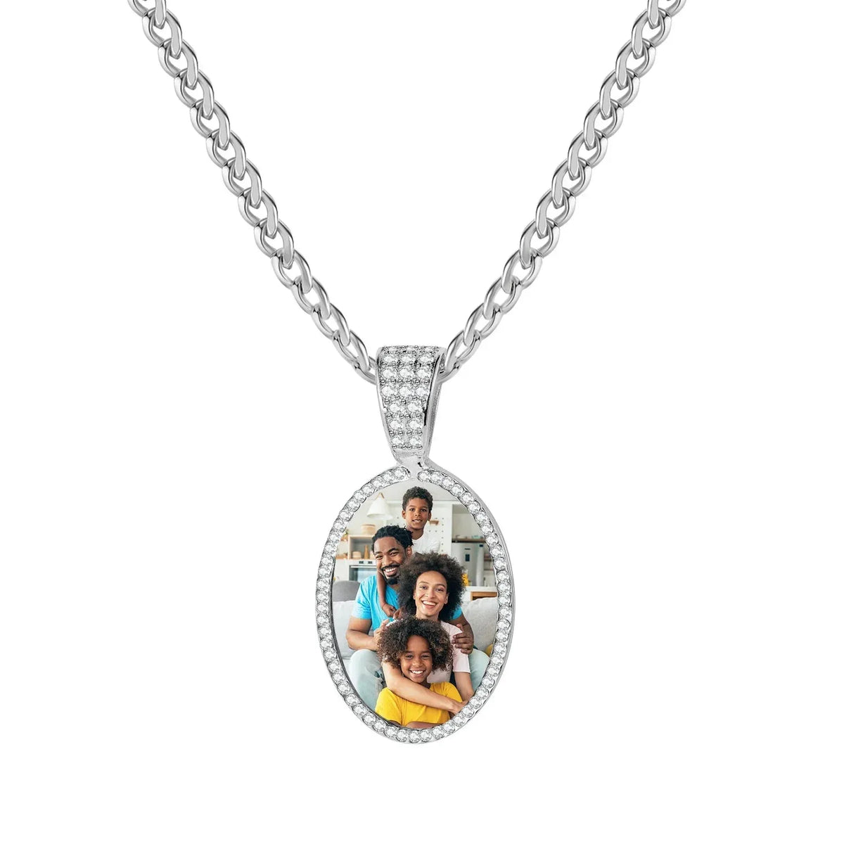Women's Iced Photo Pendant Cuban Chain Necklace