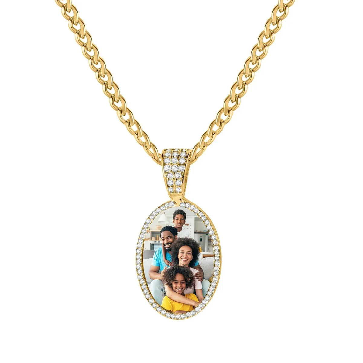 Women's Iced Photo Pendant Cuban Chain Necklace