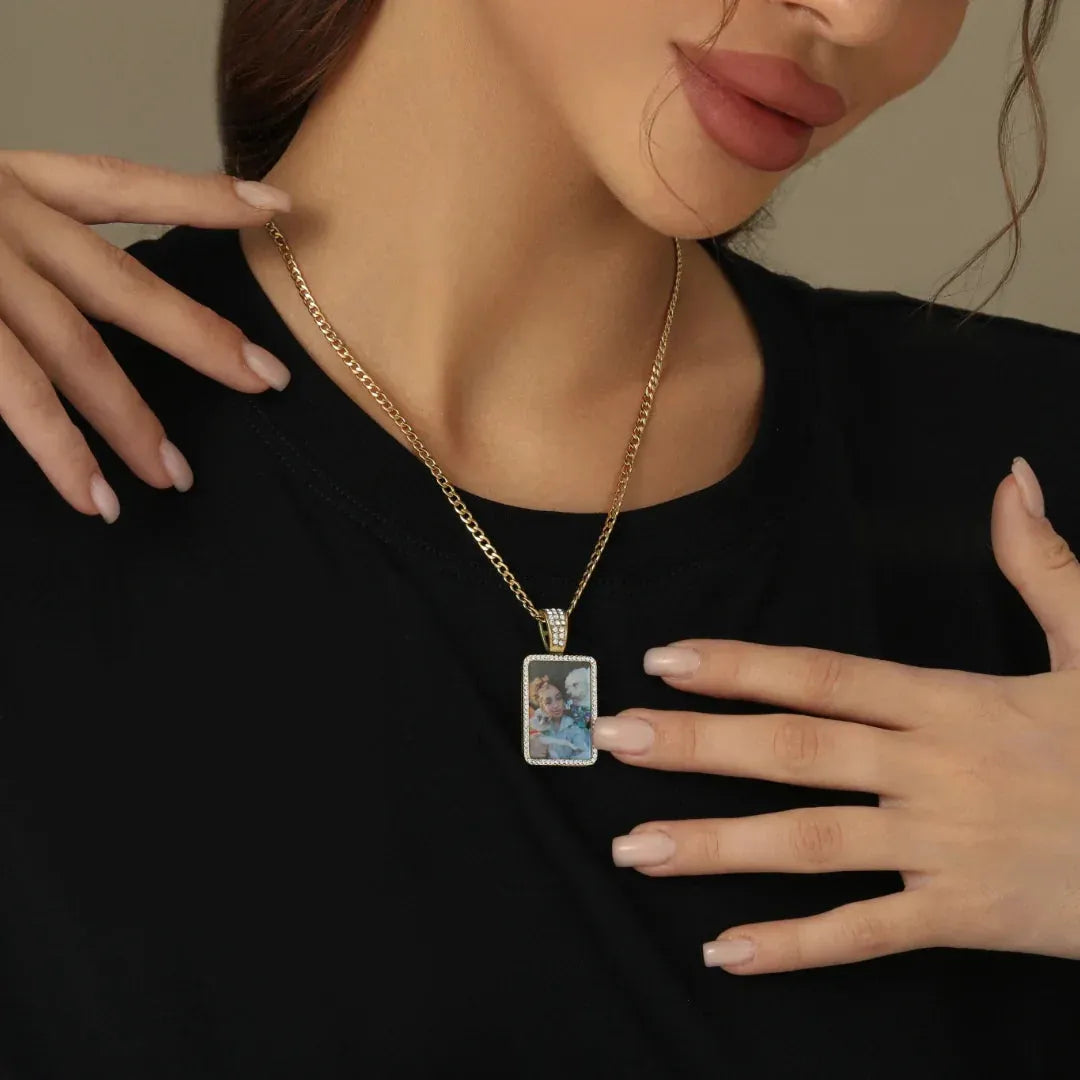 Women's Iced Photo Pendant Cuban Chain Necklace