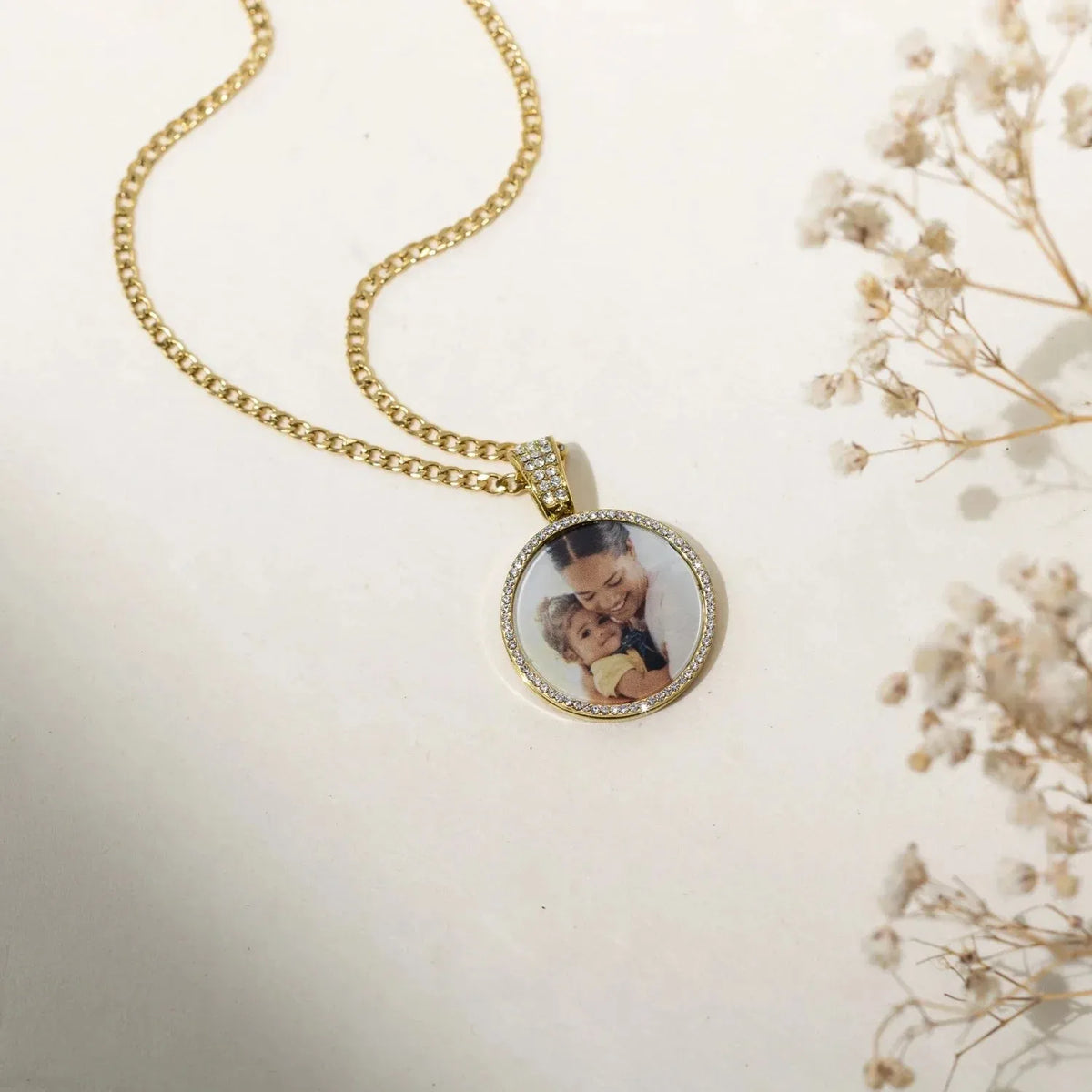Women's Iced Photo Pendant Cuban Chain Necklace