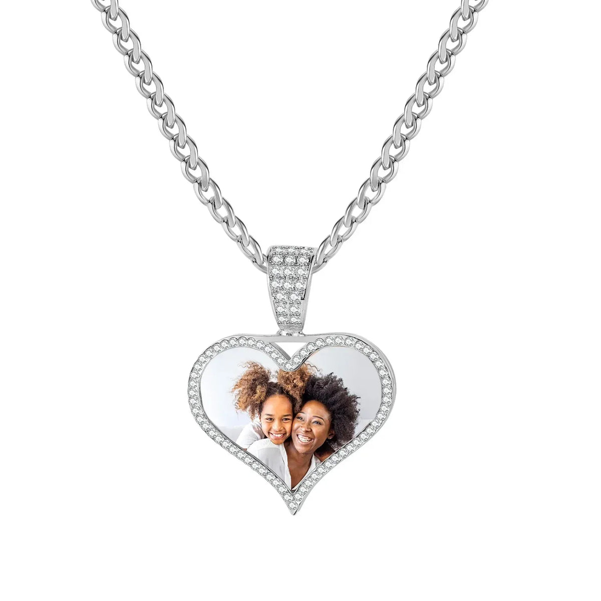 Women's Iced Photo Pendant Cuban Chain Necklace