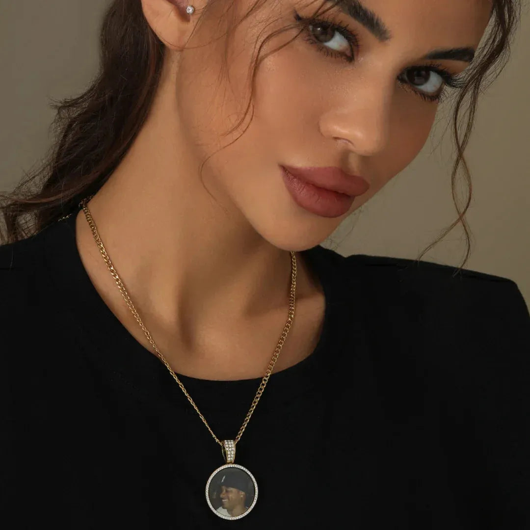 Women's Iced Photo Pendant Cuban Chain Necklace