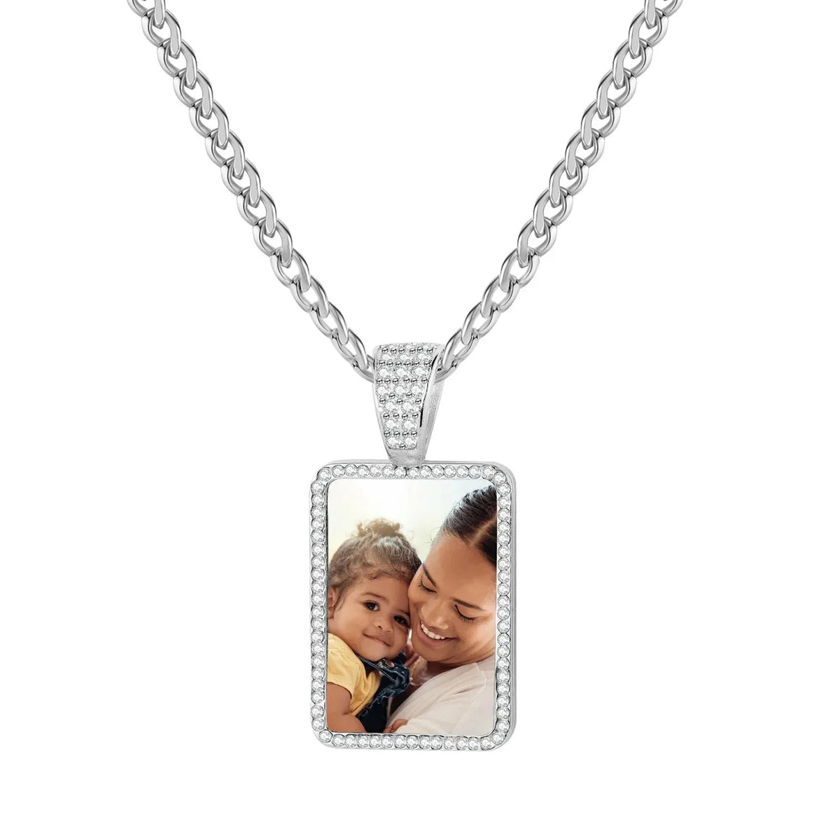 Women's Iced Photo Pendant Cuban Chain Necklace