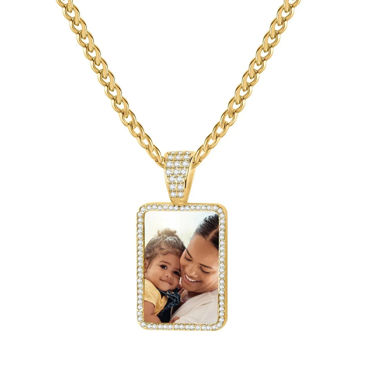 Women's Iced Photo Pendant Cuban Chain Necklace