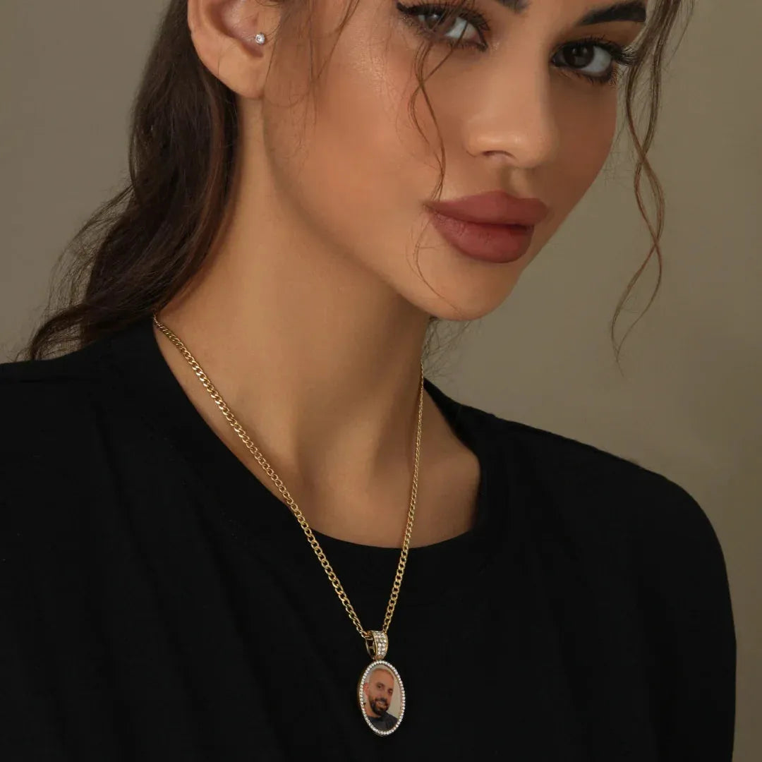 Women's Iced Photo Pendant Cuban Chain Necklace