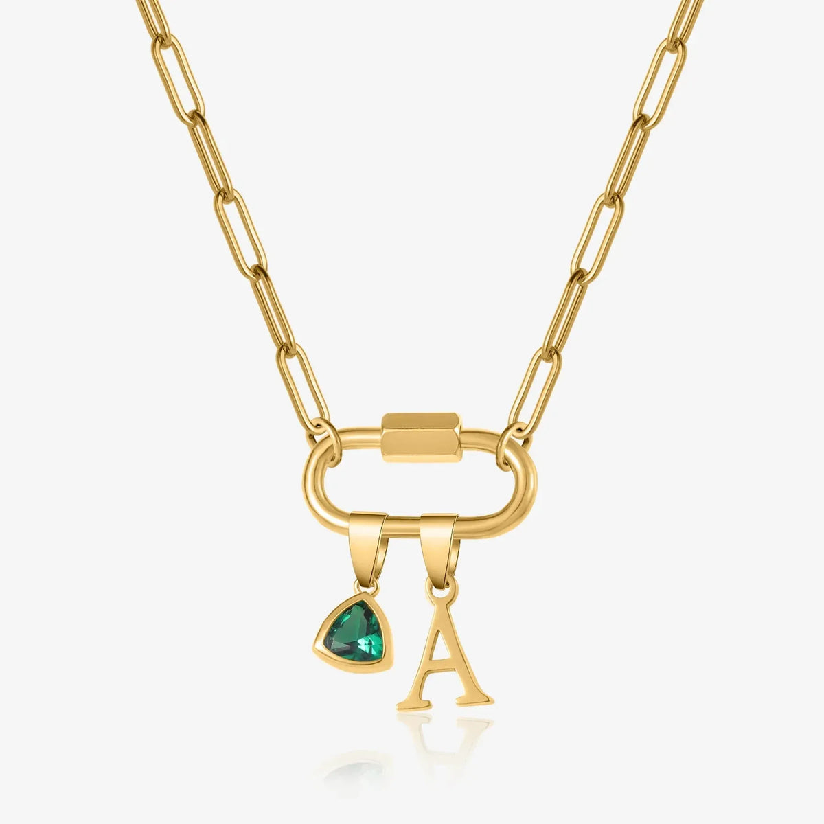 Women's Initial Birthstone Paperclip Chain Necklace