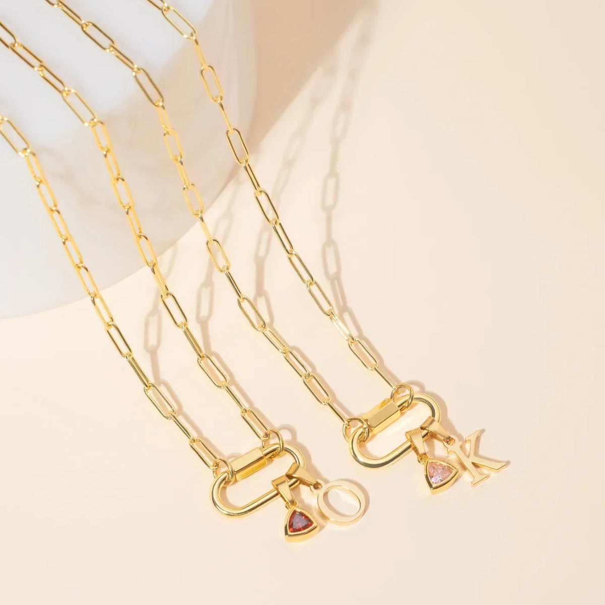Women's Initial Birthstone Paperclip Chain Necklace