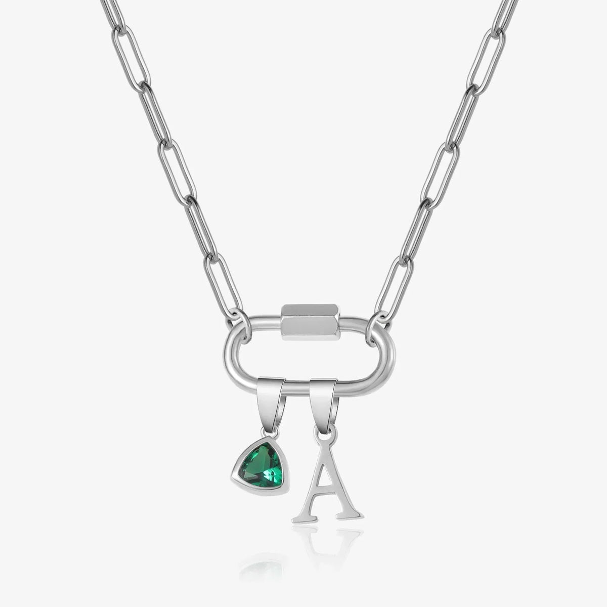 Women's Initial Birthstone Paperclip Chain Necklace