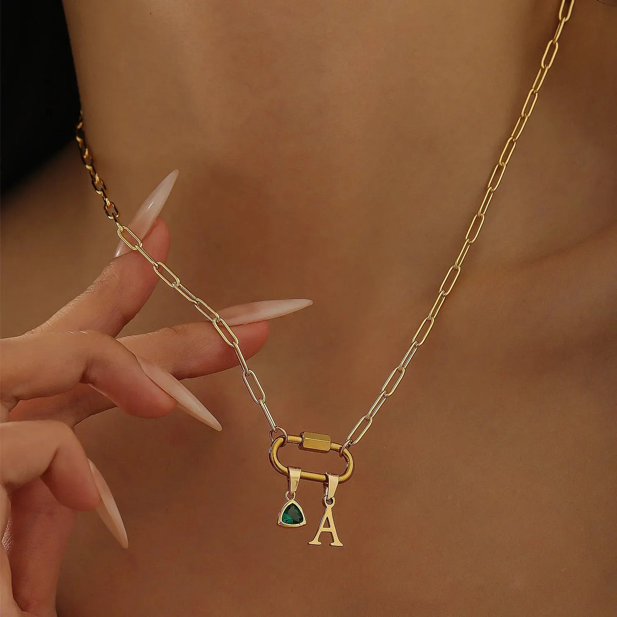 Women's Initial Birthstone Paperclip Chain Necklace