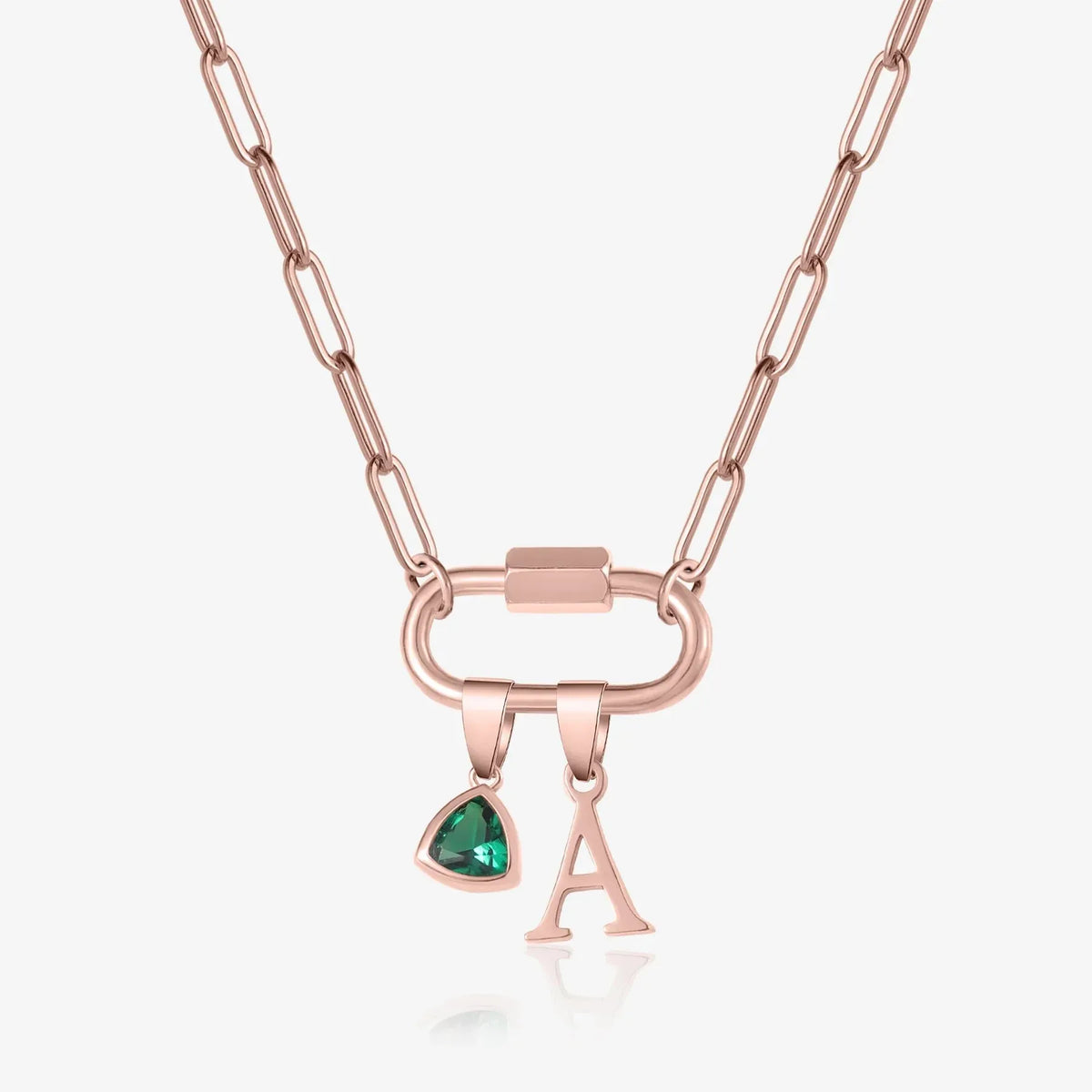 Women's Initial Birthstone Paperclip Chain Necklace