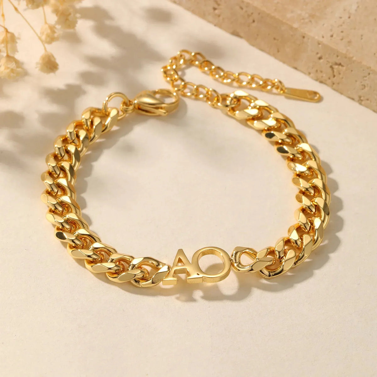Women's Initials Bracelet with XL Cuban Chain