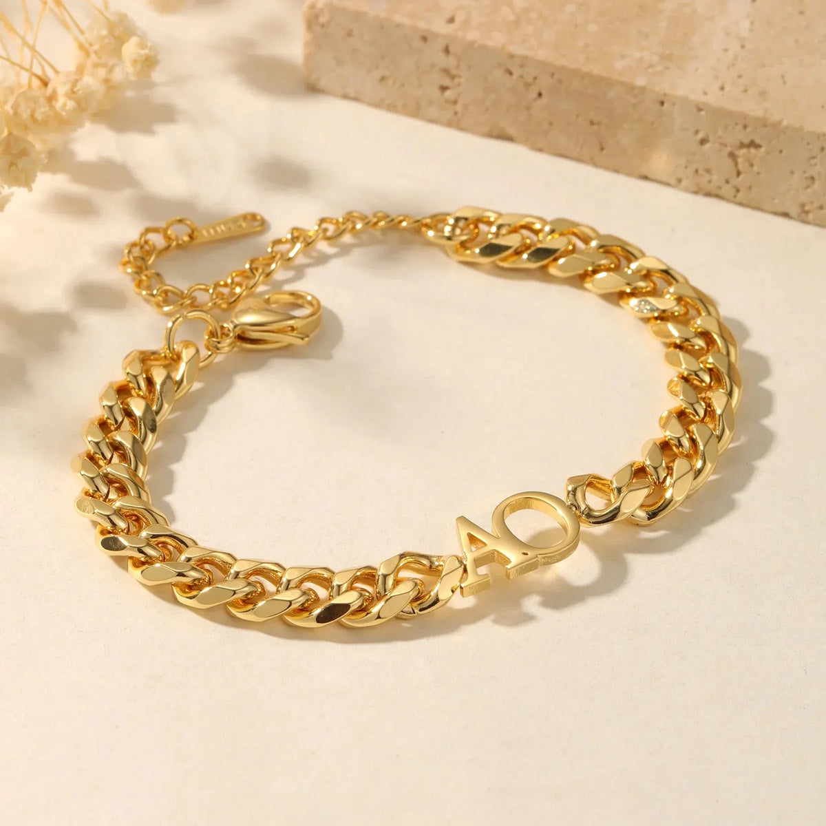 Women's Initials Bracelet with XL Cuban Chain