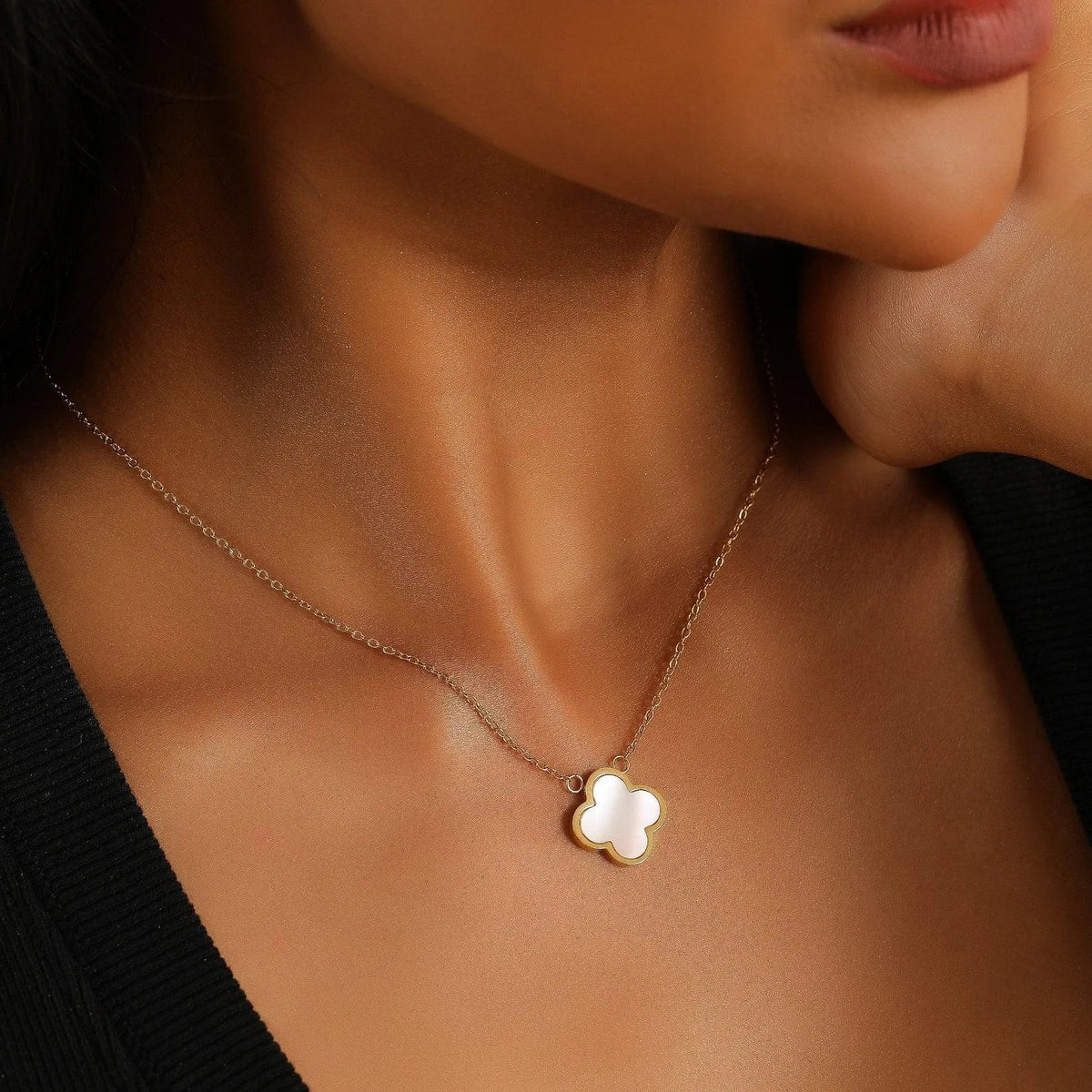 Women's Pearl Encrusted Clover Pendant Necklace