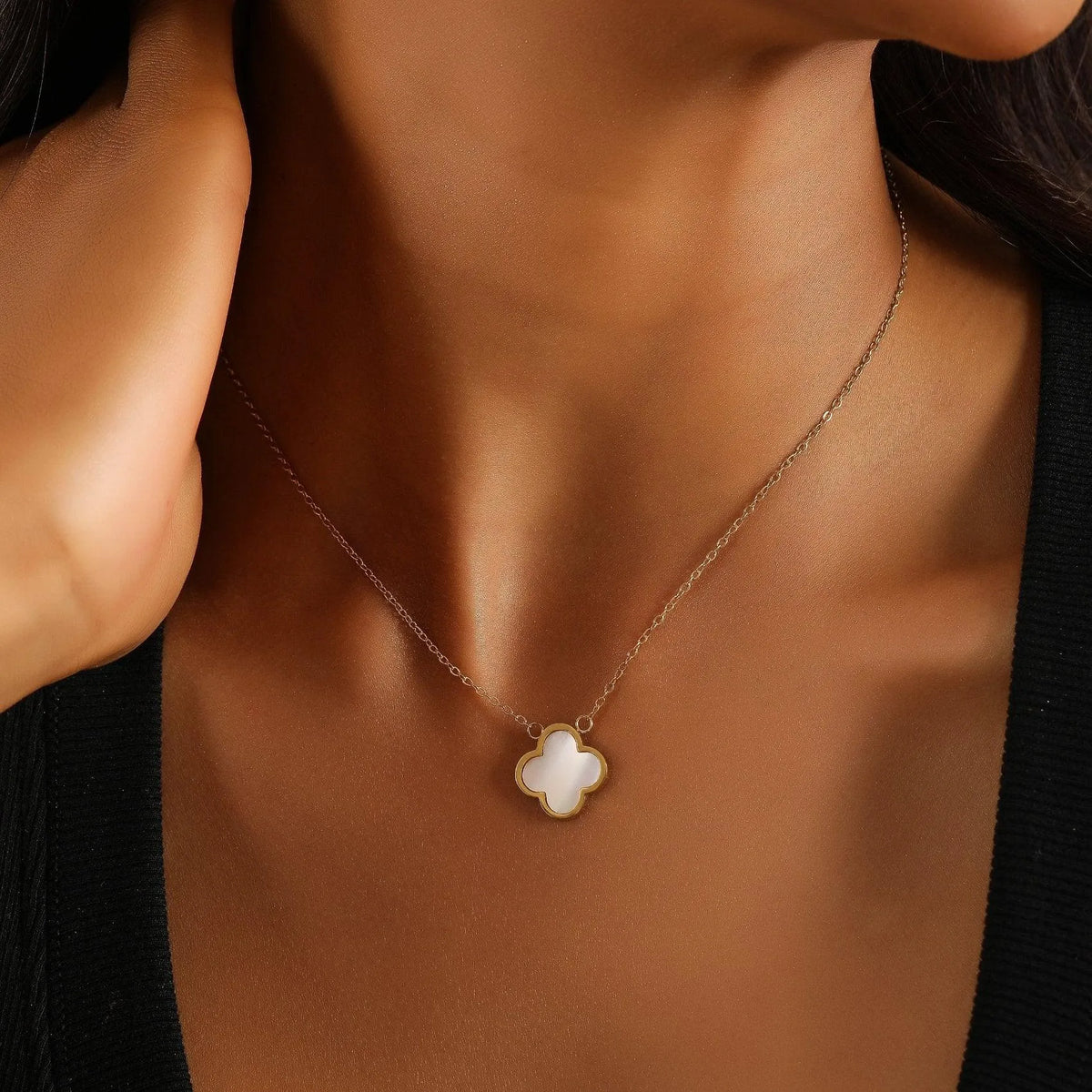 Women's Pearl Encrusted Clover Pendant Necklace