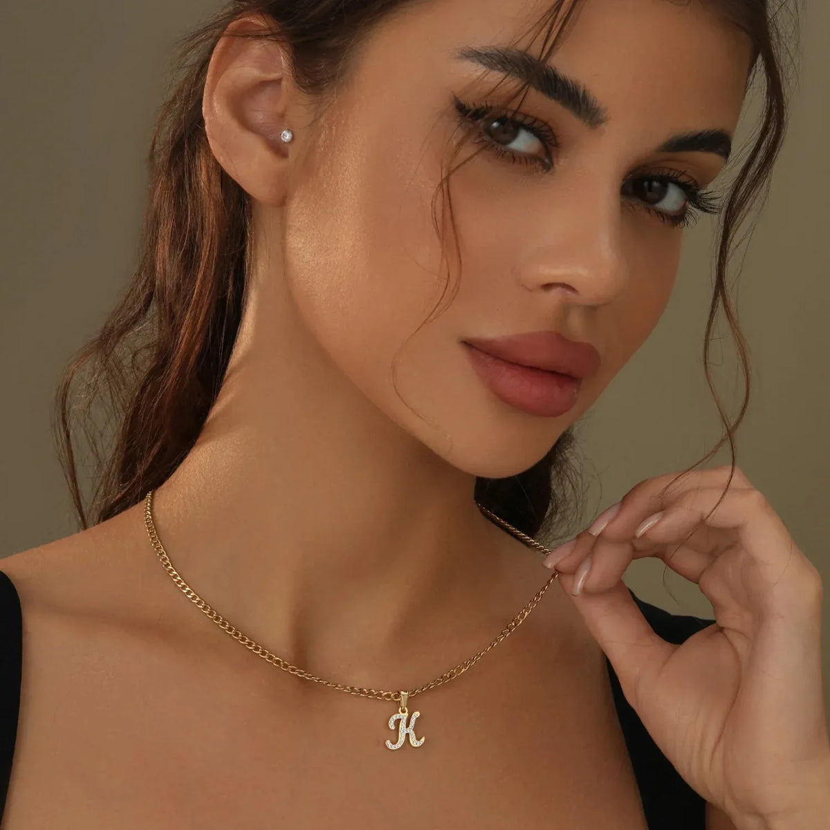 Women's Script Iced Letter Necklace
