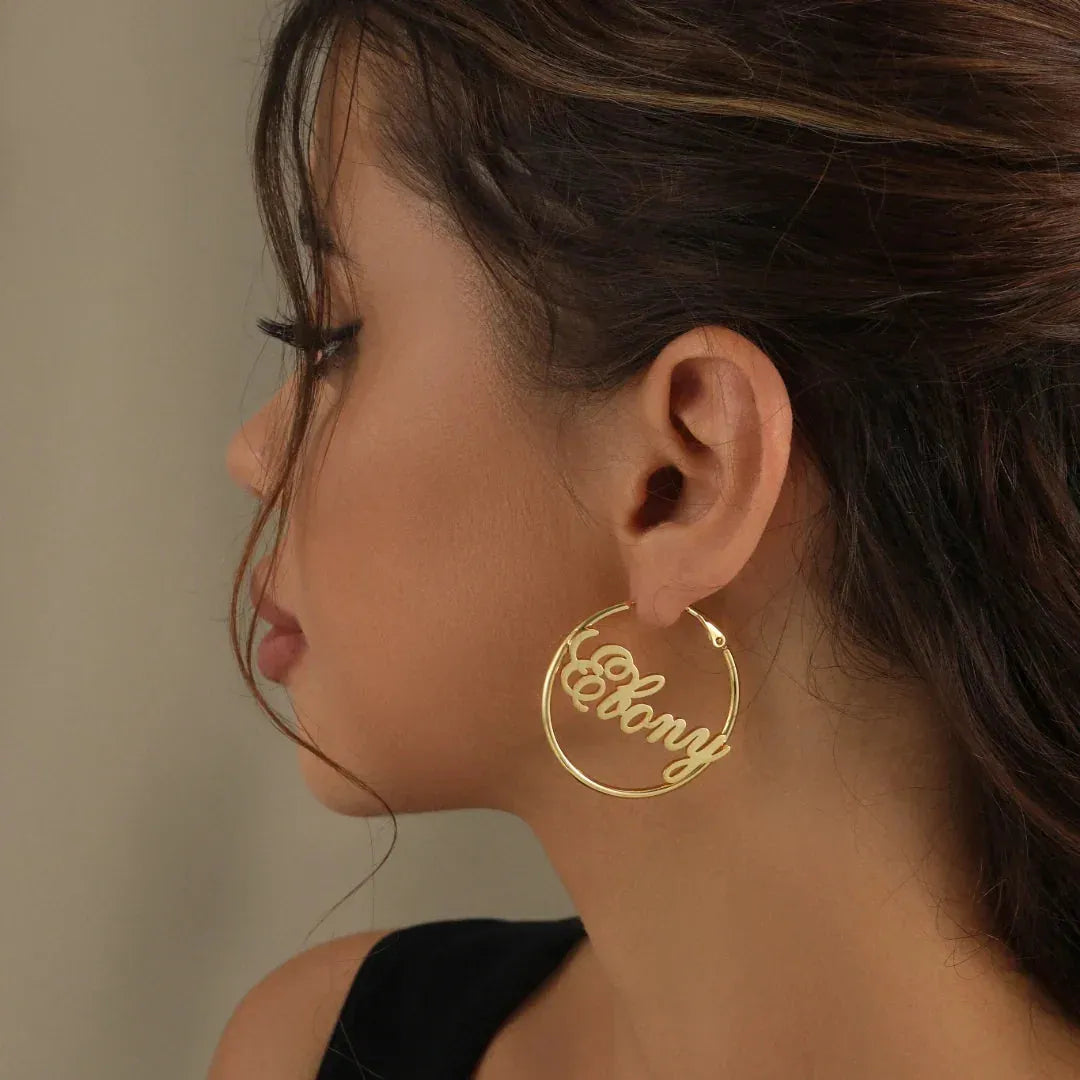Women's Script Name Hoop Earrings