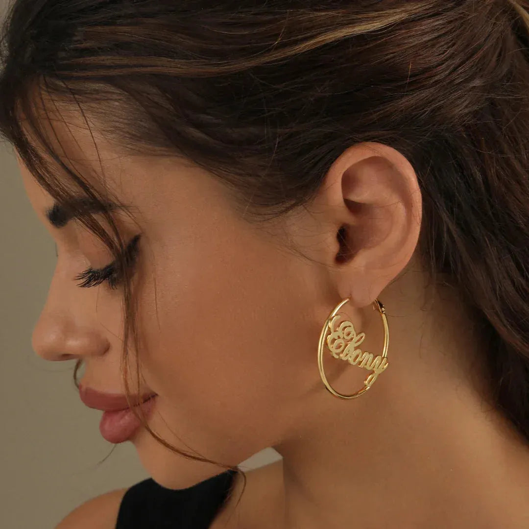 Women's Script Name Hoop Earrings